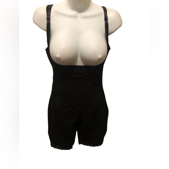 Everyday Mid Thigh Under Bust Bodysuit Sz. L Black Side Zip Medium Compression - Picture 1 of 7